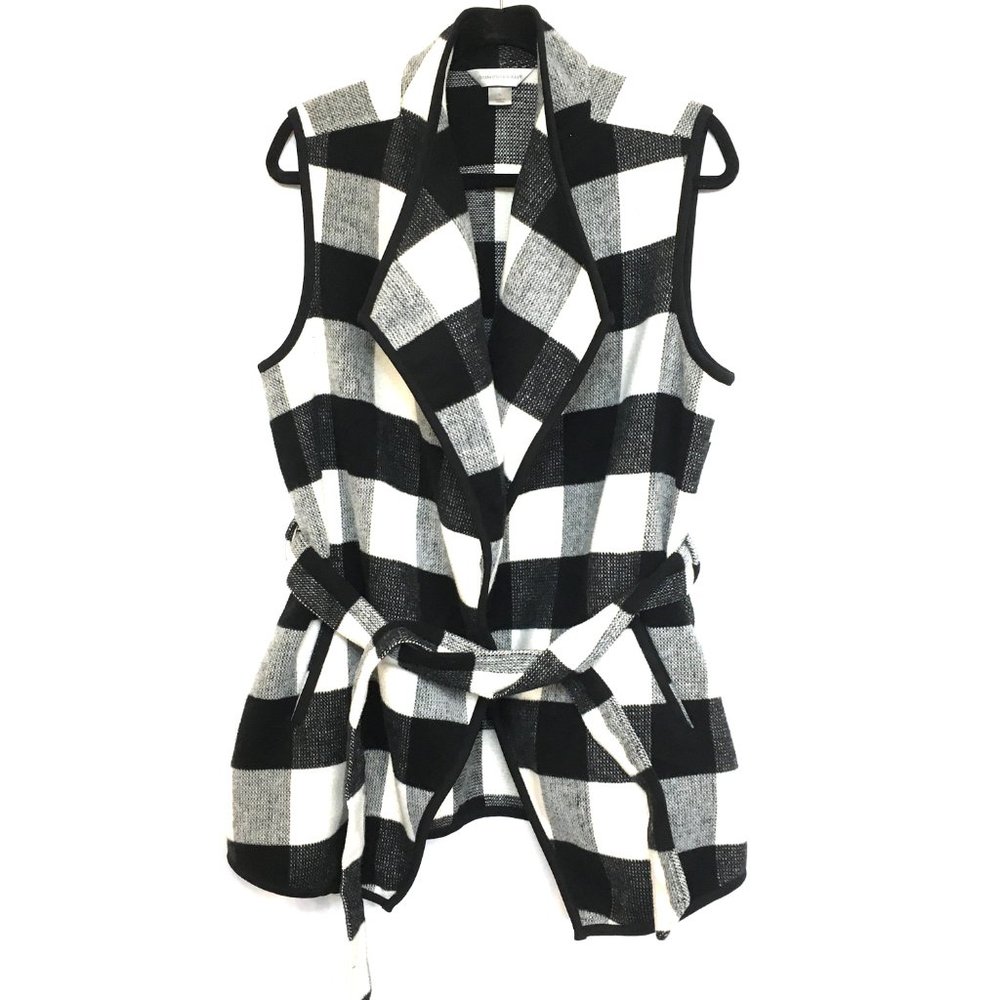 Christopher & Banks Wrap Blk White Plaid Vest Large